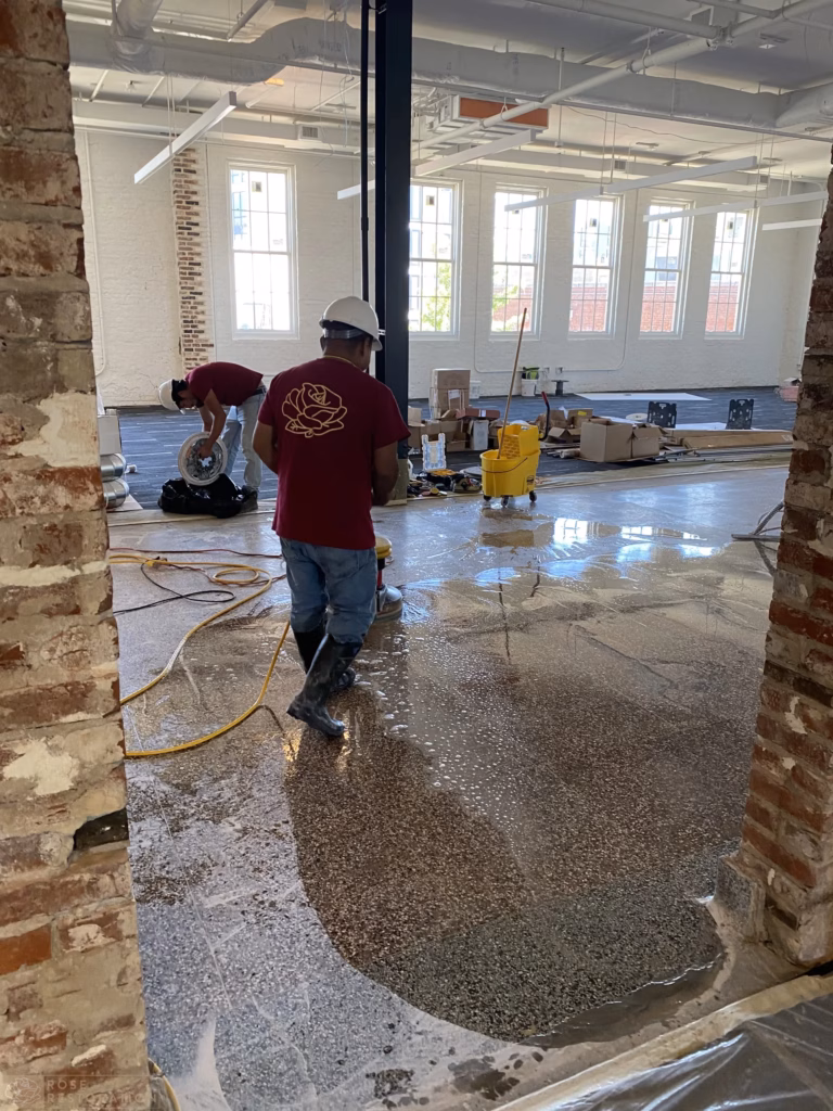 Technician polishing a terrazzo floor