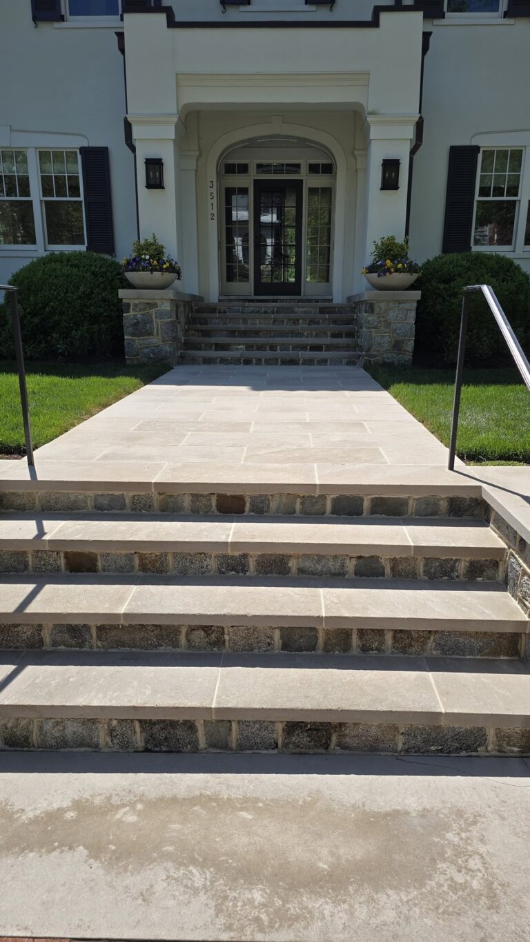 Freshly restored bluestone entrance walkway and steps to upscale residential home by Rose Restoration