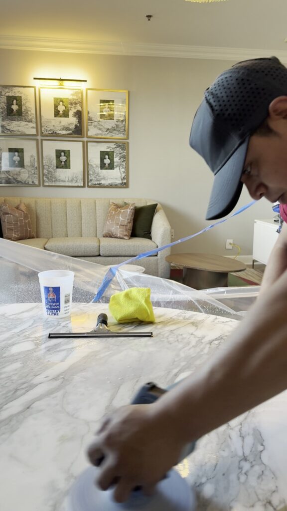 Fixing etched marble with professional diamond honing and polishing by Rose Restoration