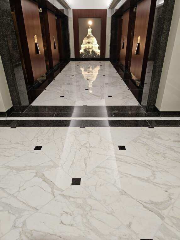Polished marble floor in prestigious DC office building by Rose Restoration