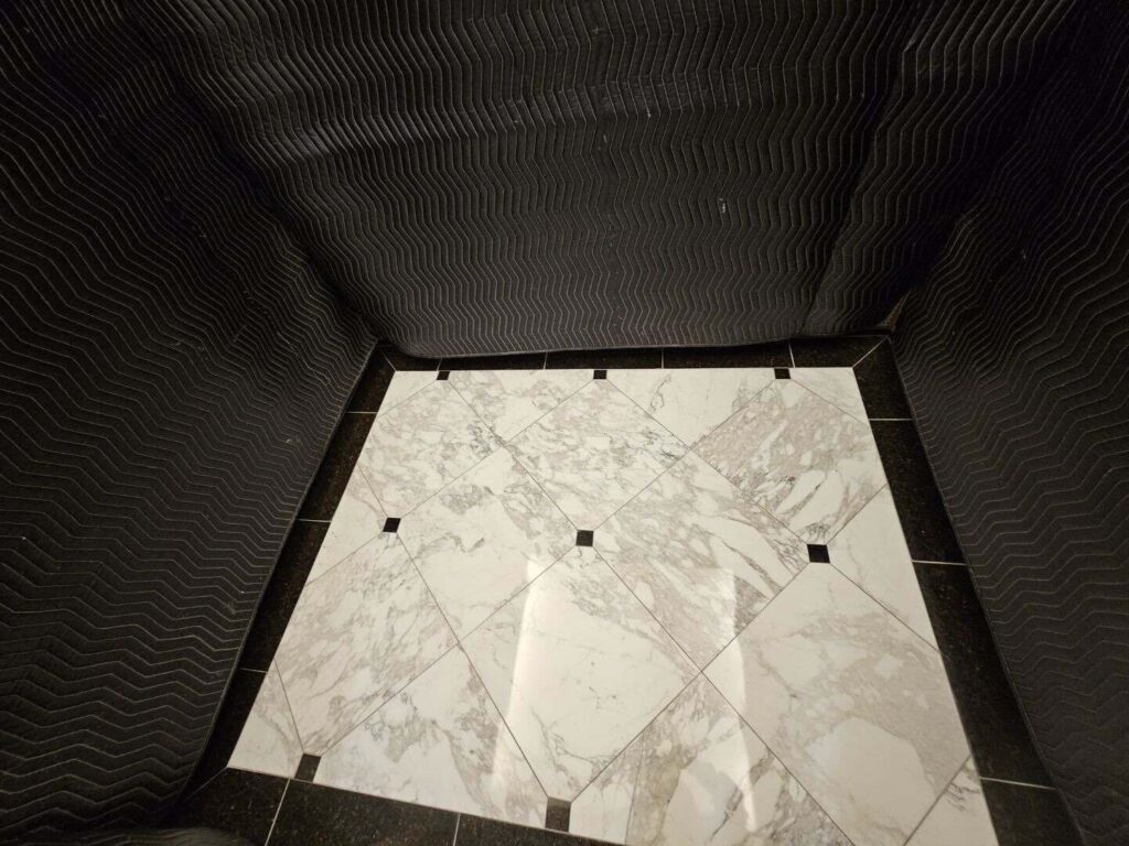 Polished marble floor in prestigious DC office building elevator lobby by Rose Restoration