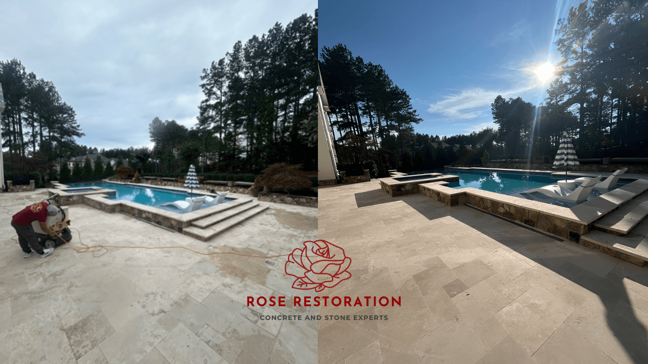 Pool deck restoration before and after