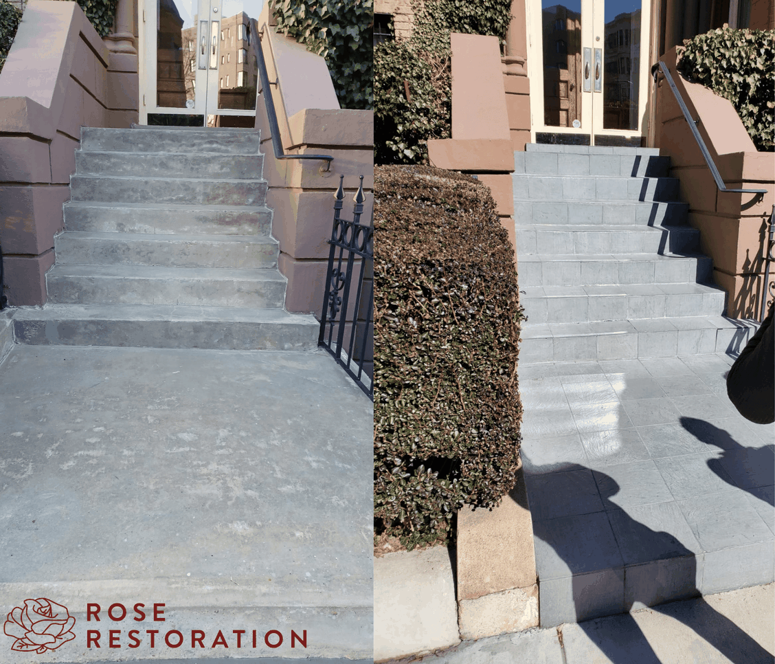 Stone stair restoration before and after