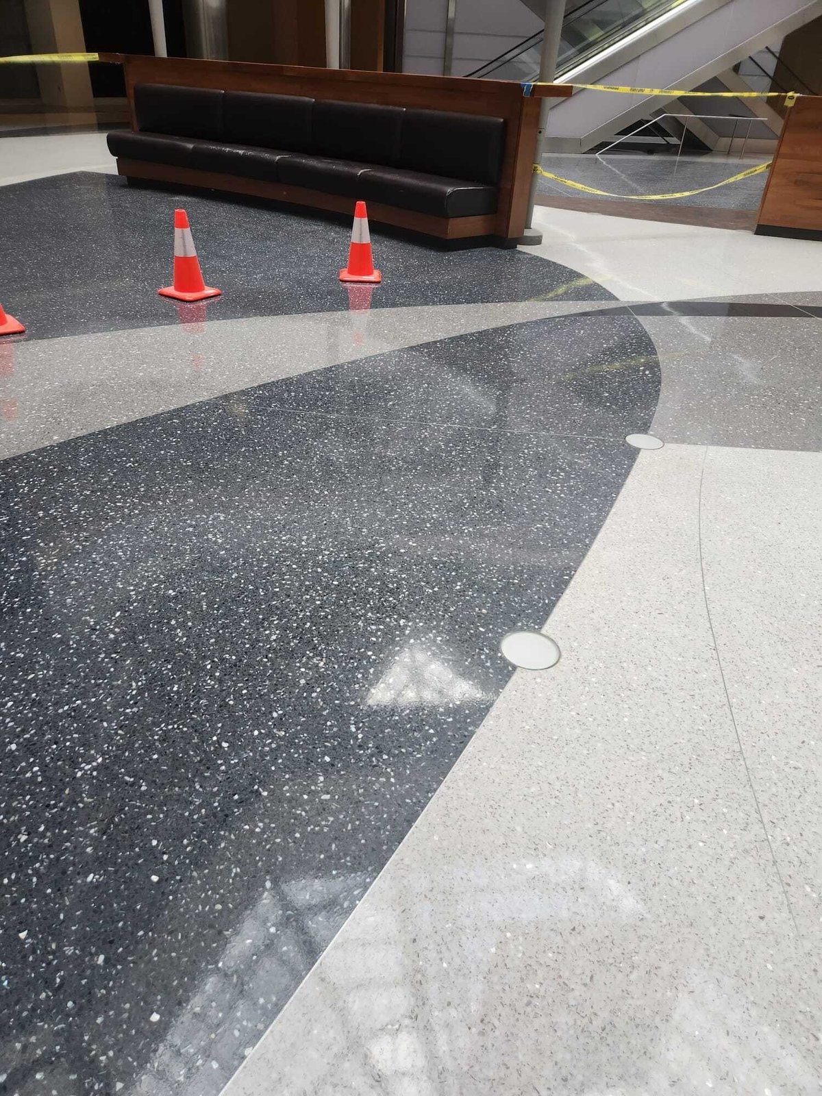 Commercial terrazzo lobby floor polished to mirror finish by Rose Restoration