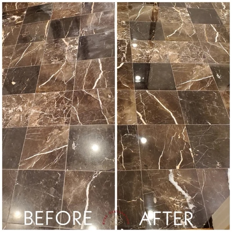 Emperador marble floor polishing before and after