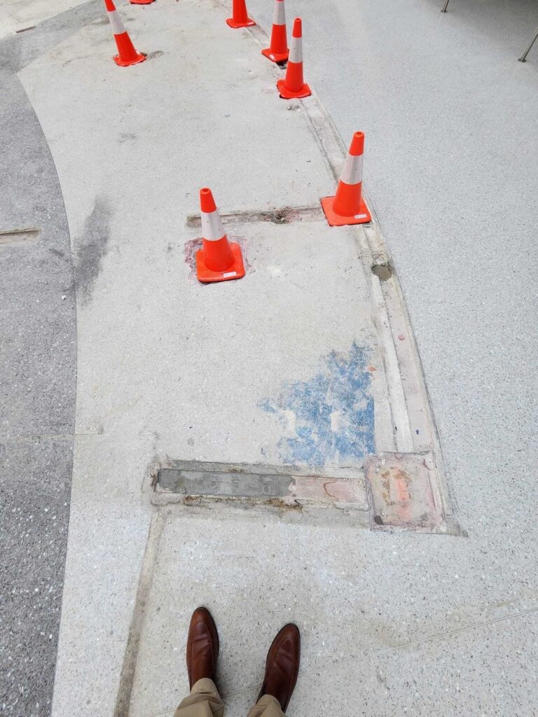 Exterior concrete walkway and plaza restoration by Rose Restoration in DC area