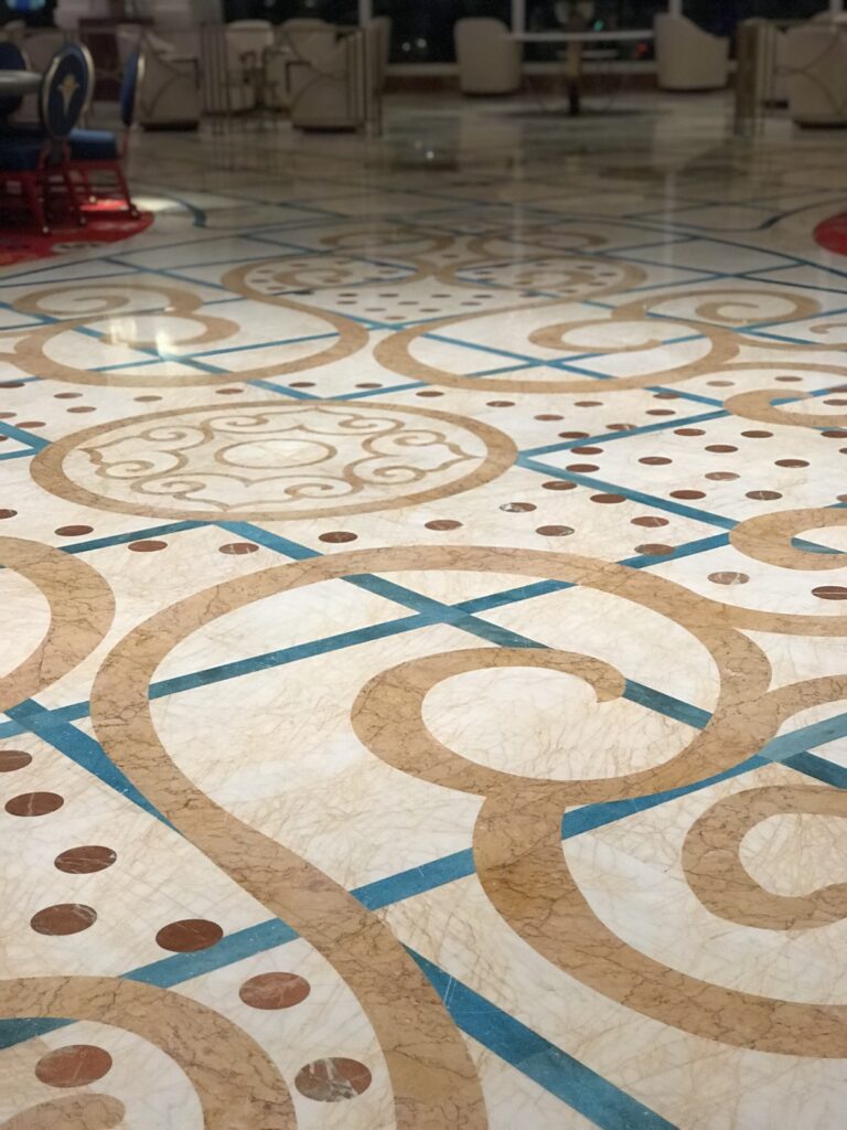 Luxury hotel lobby marble floor restoration by Rose Restoration