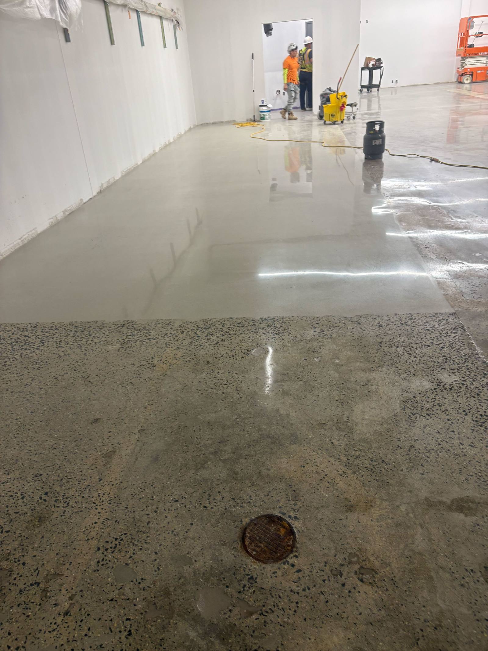 LIDL Falls Church polished concrete sales floor before and after by Rose Restoration