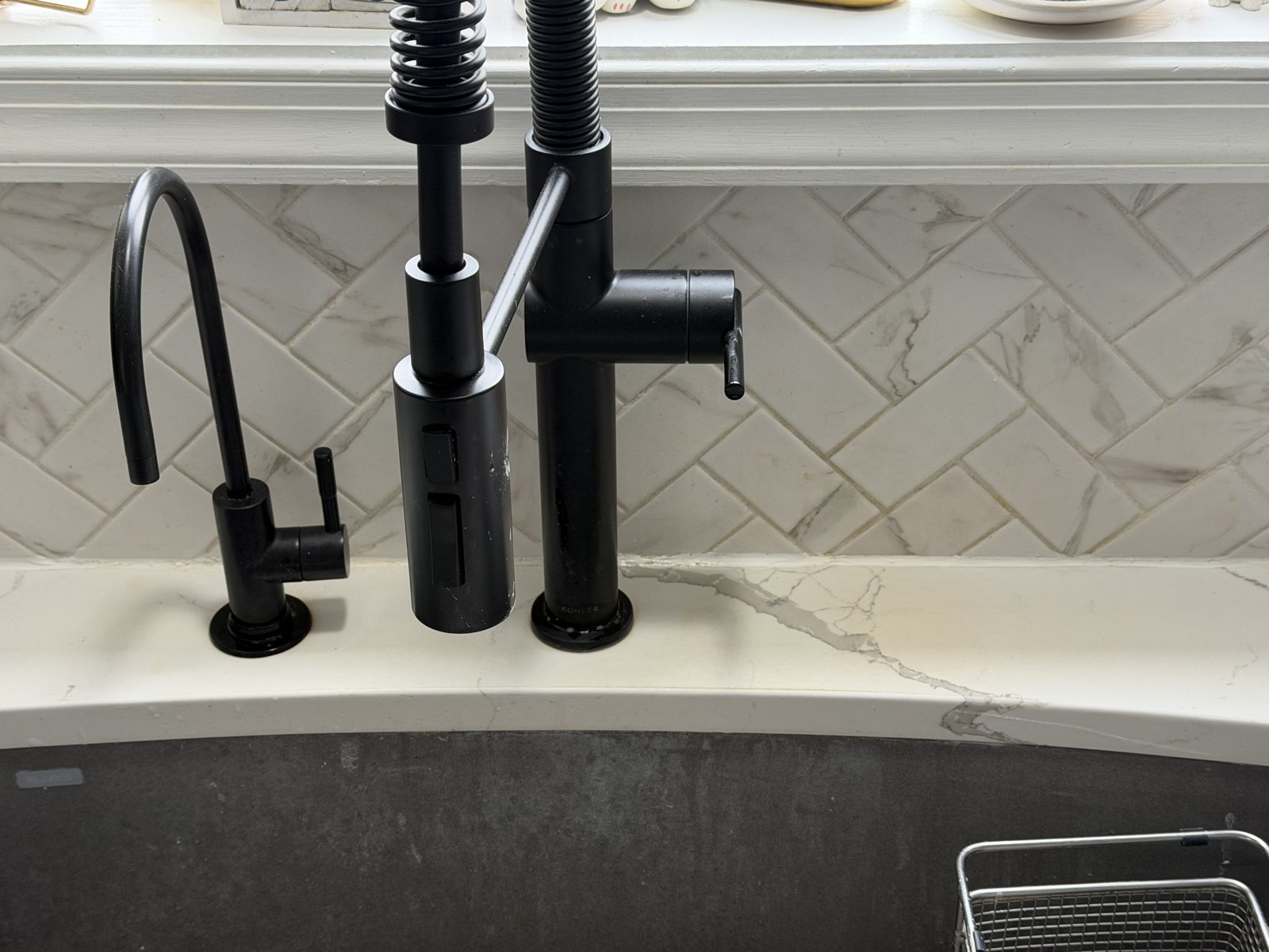 Residential marble kitchen countertop before professional restoration by Rose Restoration