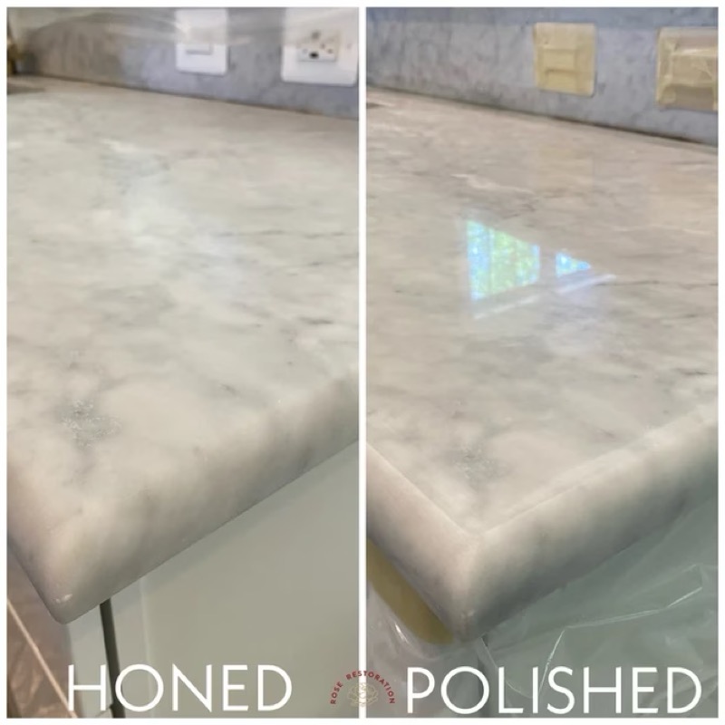Marble honed vs polished countertop before and after