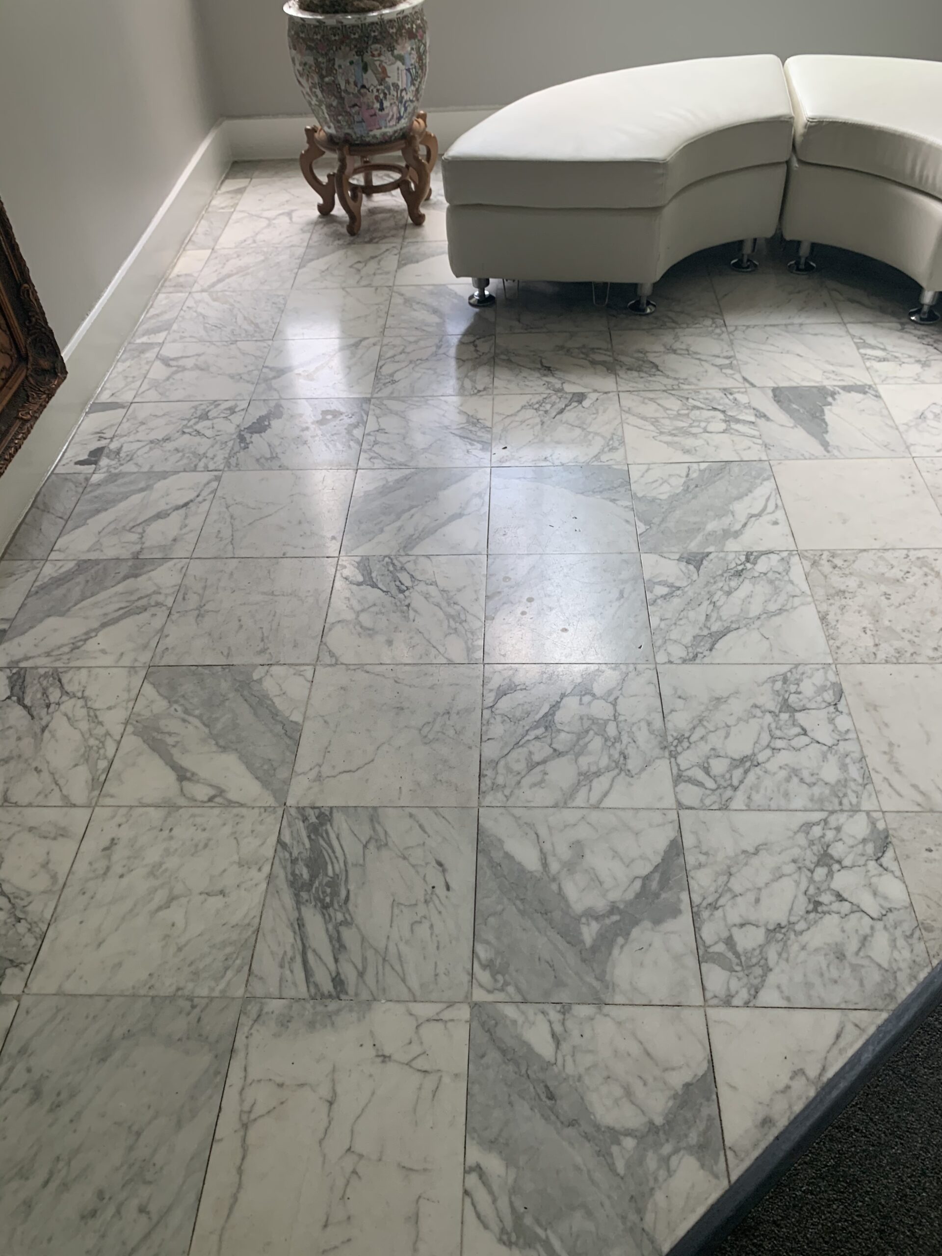 Polished marble floor in institutional setting