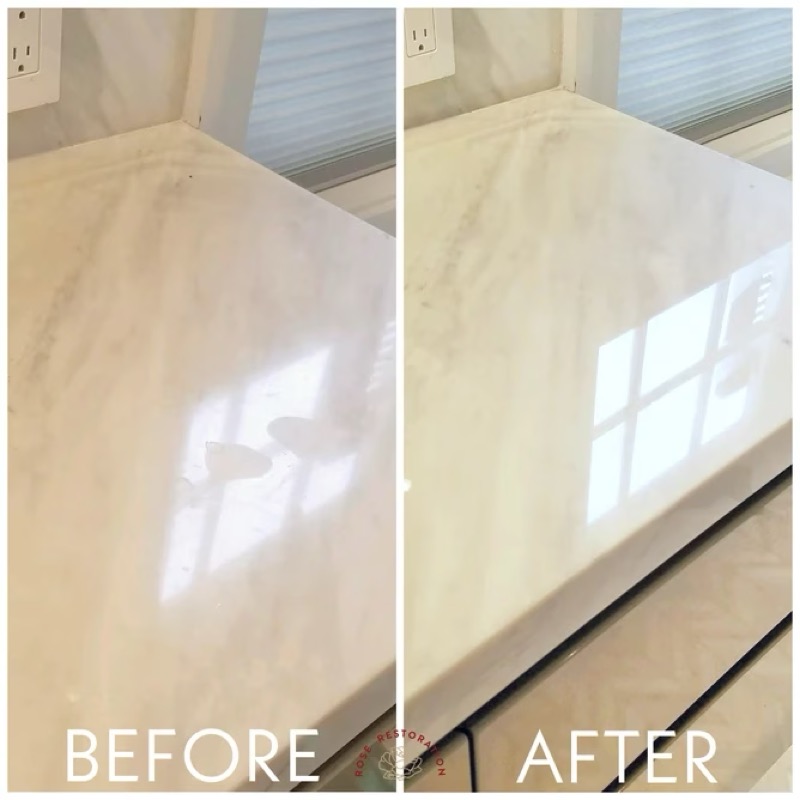 Marble windowsill polishing before and after