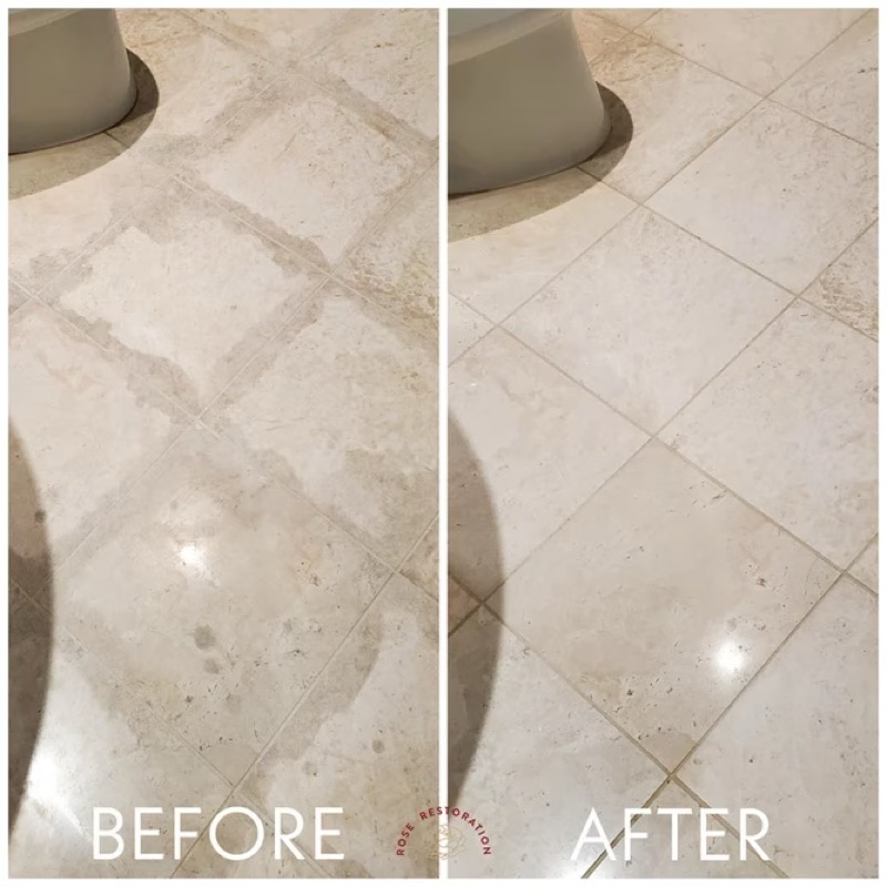 Bathroom floor tile and grout cleaning before and after