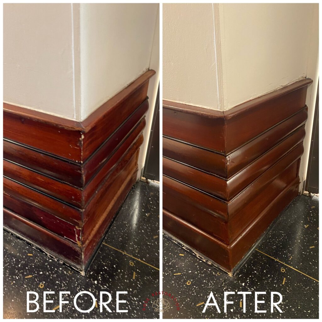 Before and after: wood wainscot paneling refinished