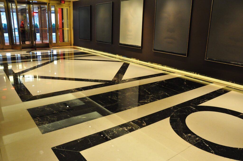 Black and white marble inlay floor