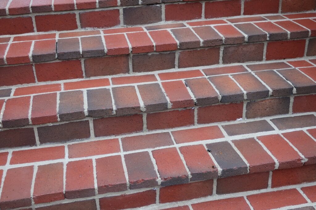 Brick steps with repointed mortar joints