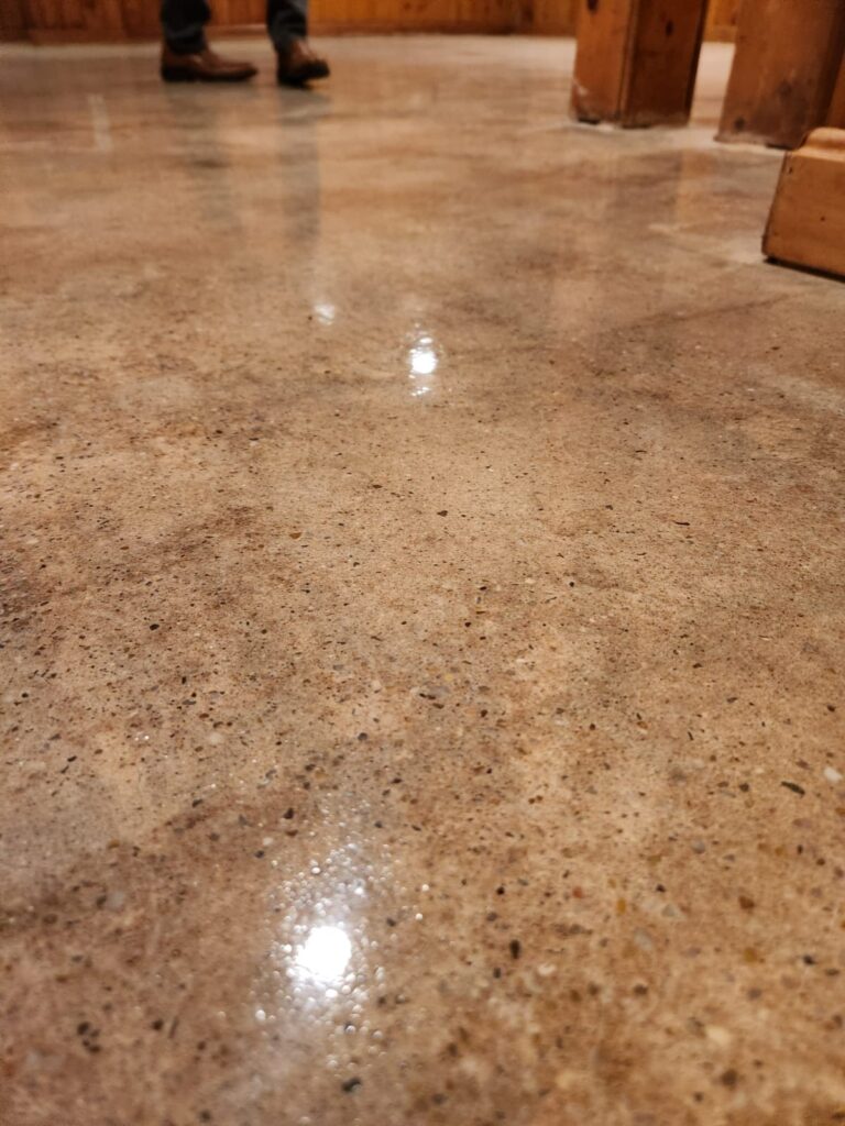 Brown stained and polished concrete floor
