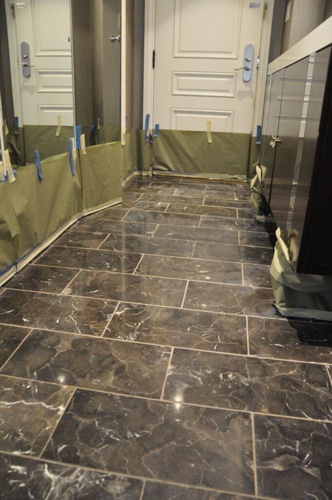 Dark marble bathroom floor