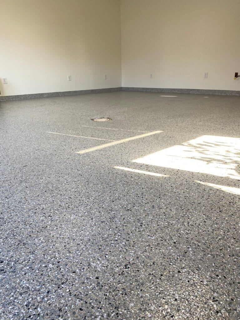 Epoxy flake floor with a satin finish