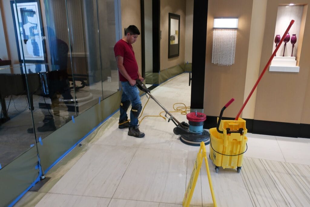 Floor machine work in a building entrance
