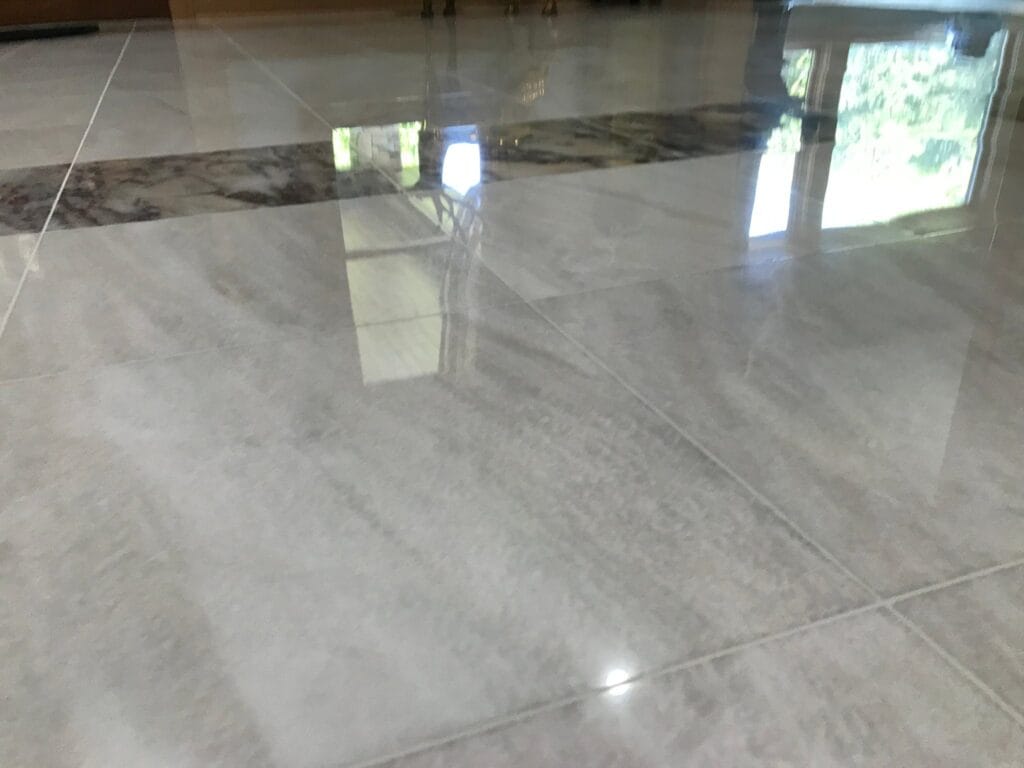 Freshly polished grey marble floor