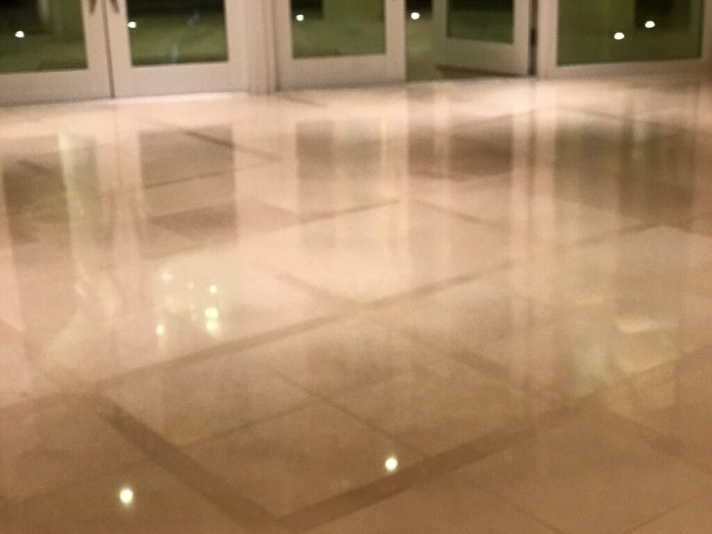 Freshly polished marble floor reflecting light
