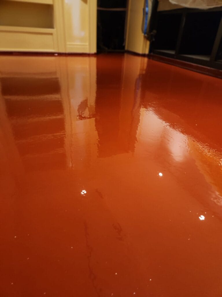 Glossy orange epoxy floor