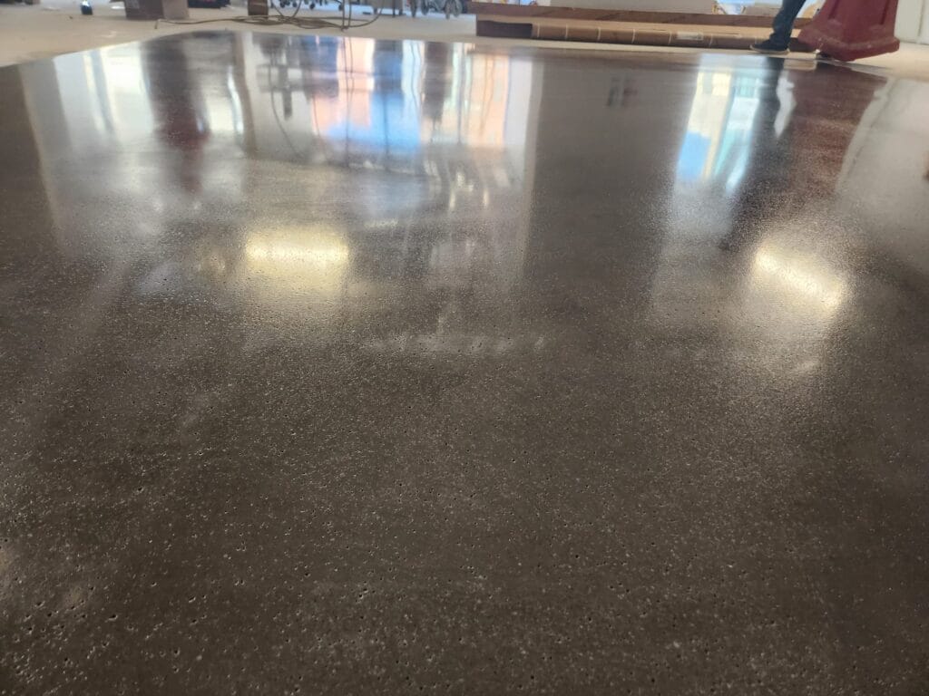 Glossy polished concrete floor
