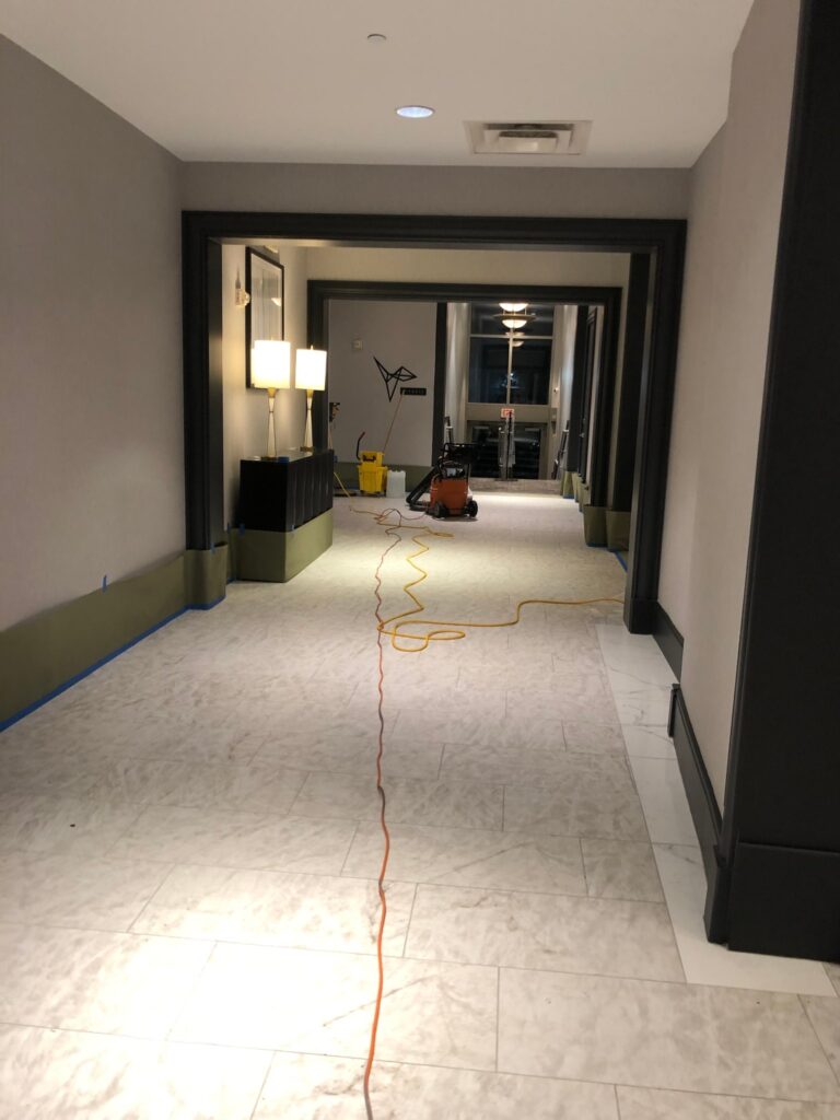 Hotel corridor floor during renovation work