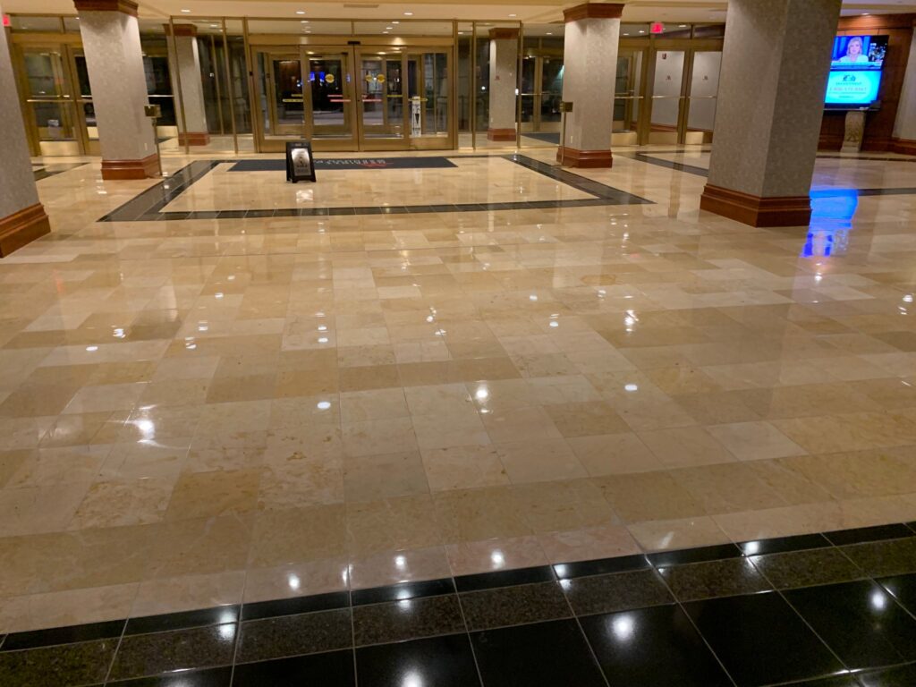 Large polished stone lobby floor