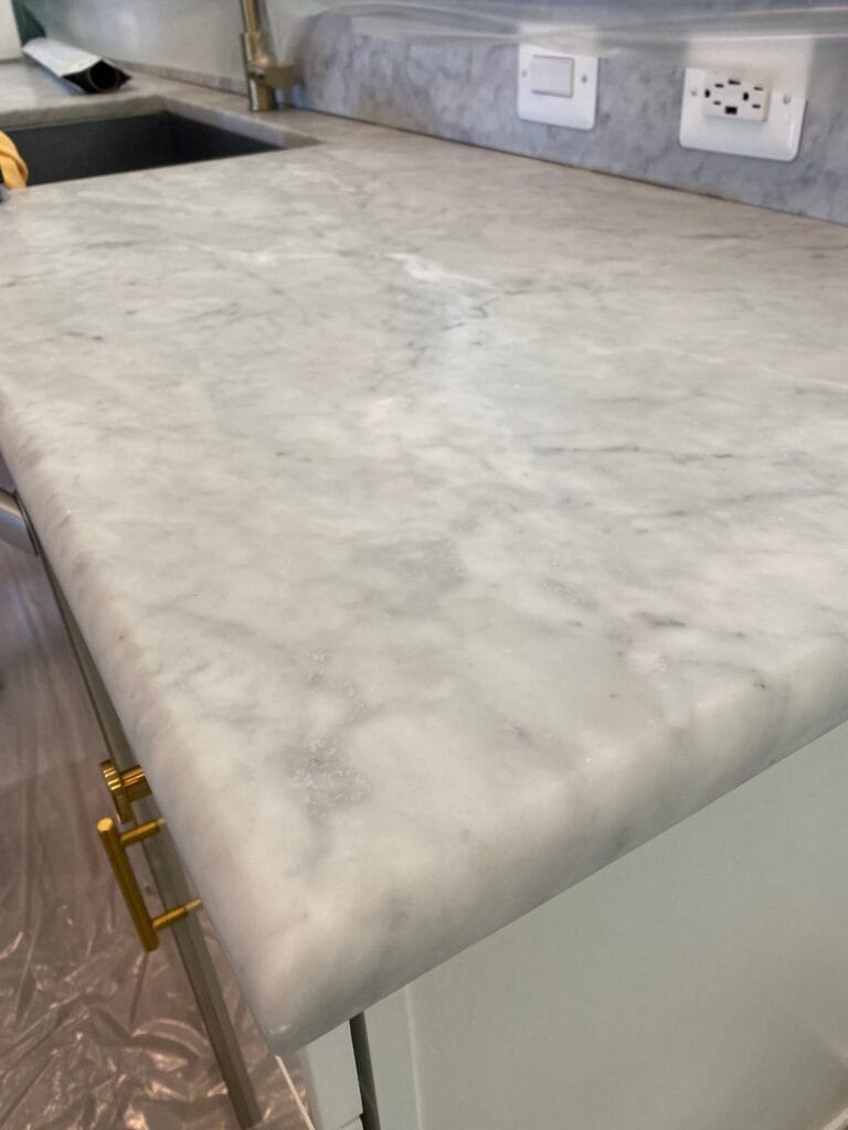 Marble countertop with an eased edge, polished