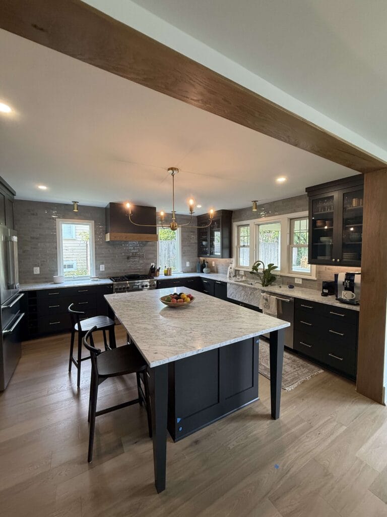 Marble island with black base from a Rose Restoration job in Alexandria, VA