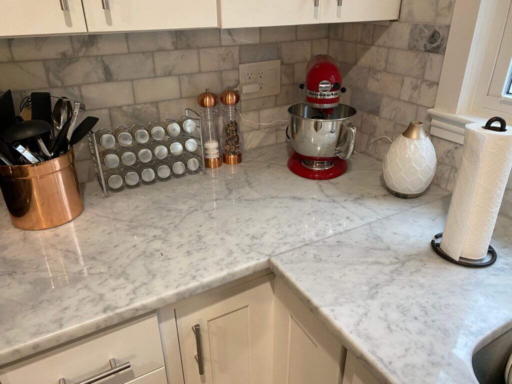 Marble kitchen countertop with backsplash