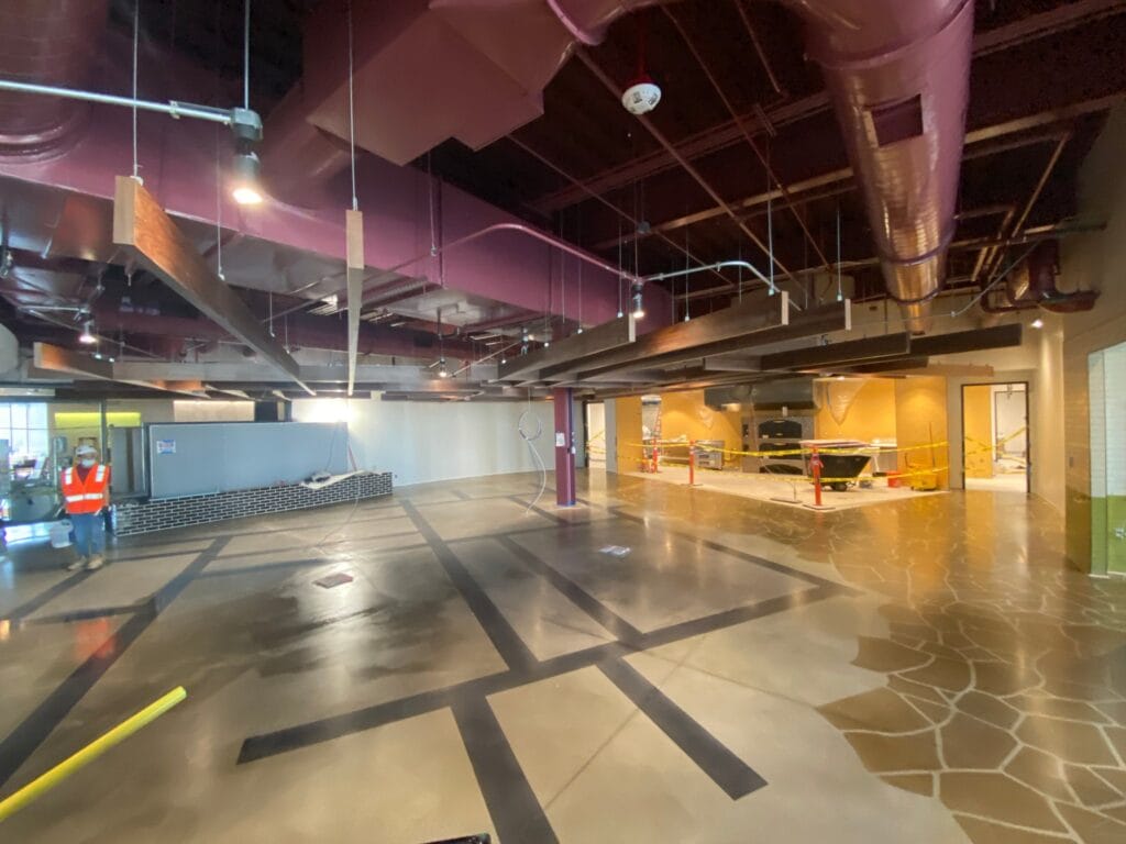 Polished concrete floor in a large commercial space