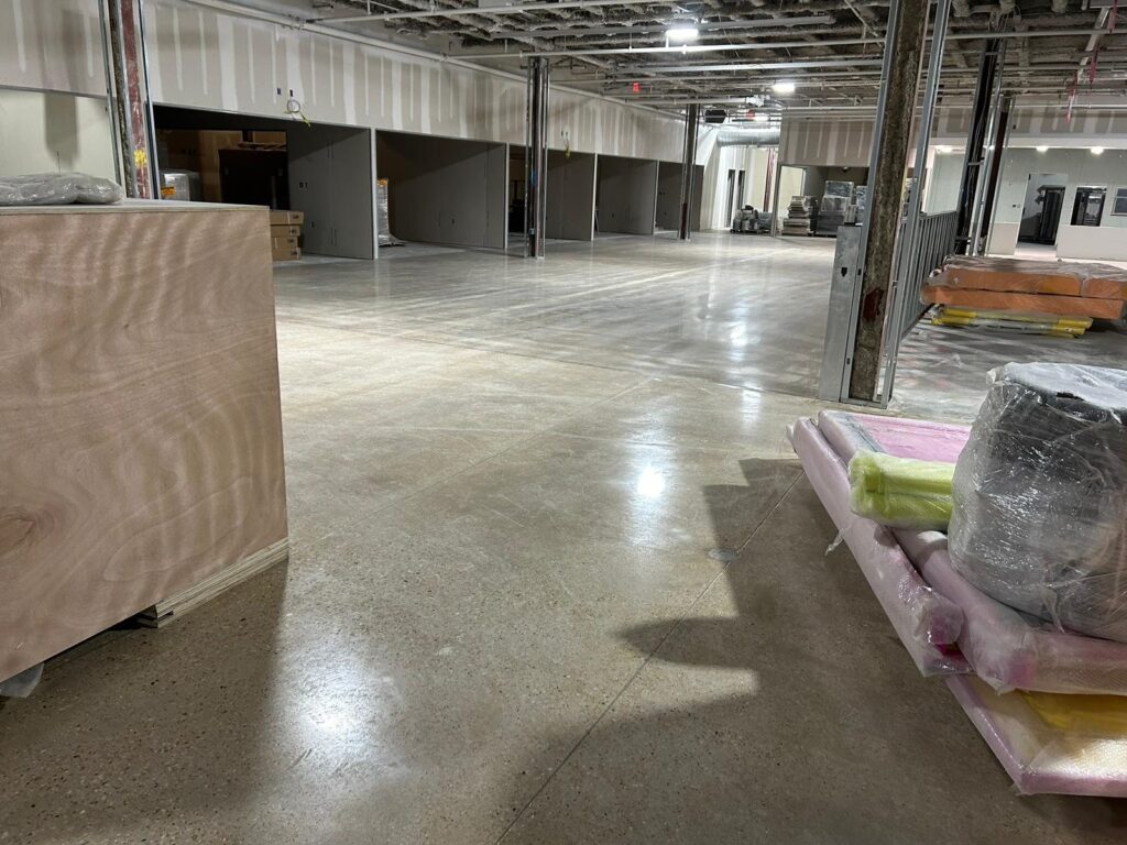 Polished concrete floor in a warehouse