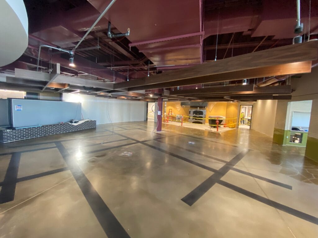 Polished concrete floor with inlaid lines