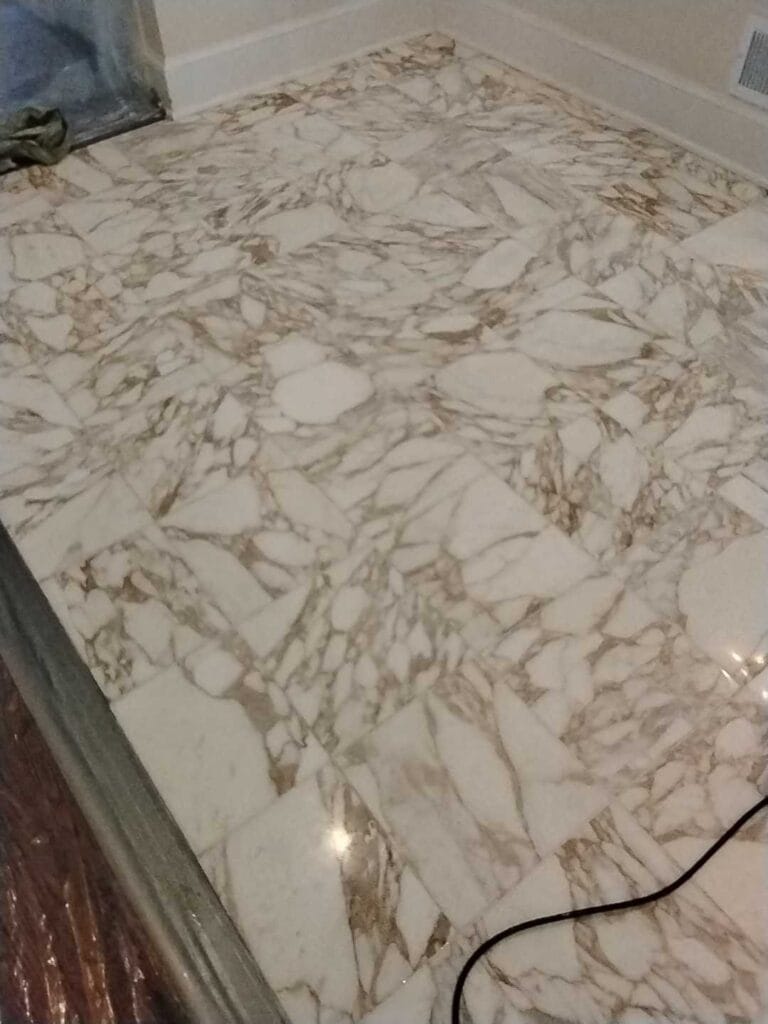 Polished marble floor from a Rose Restoration job in Springfield, VA