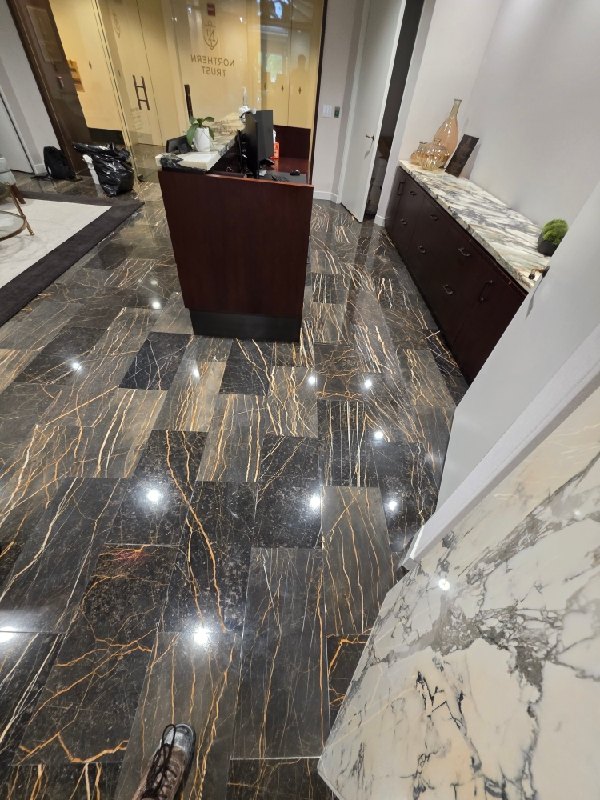Polished marble floor with gold veins from a Rose Restoration job in Washington, DC
