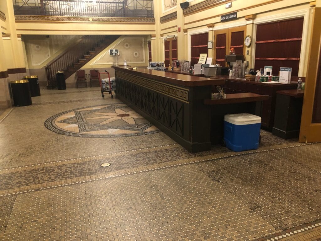 Polished stone floor in a lobby bar area