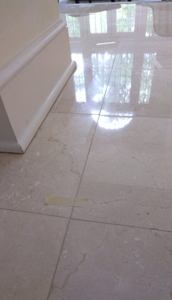 Polished stone floor from a Rose Restoration job in Potomac, MD