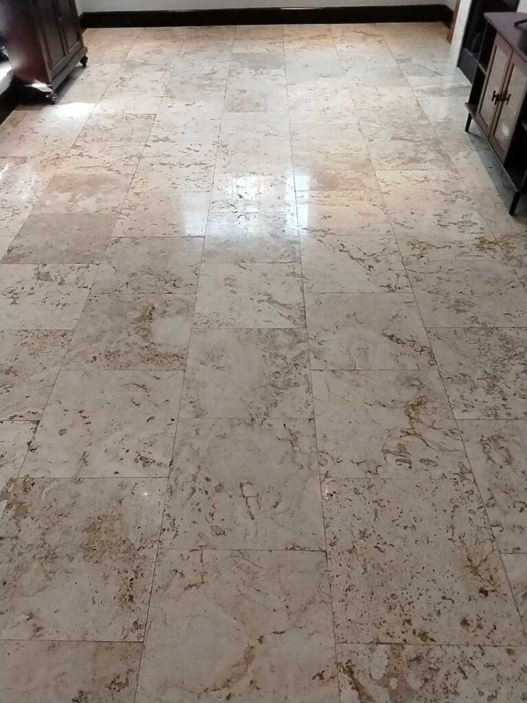 Polished stone floor from a Rose Restoration job in Washington, DC