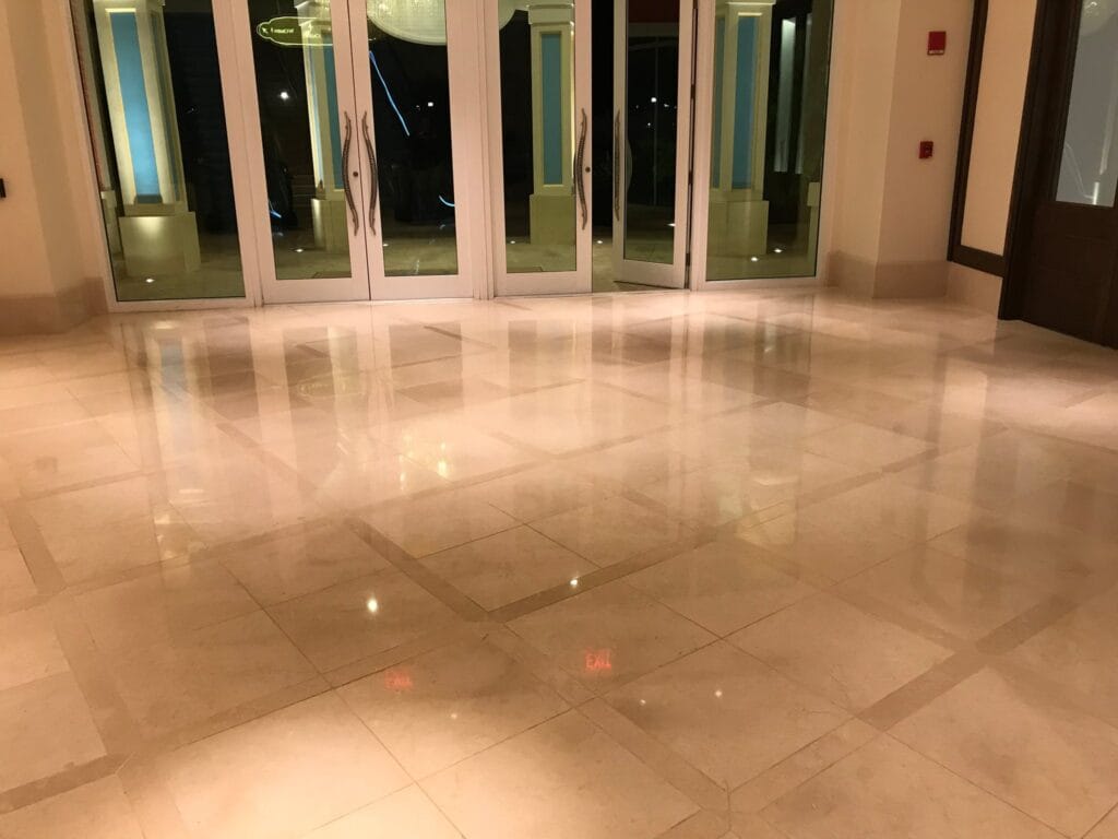 Polished stone lobby floor