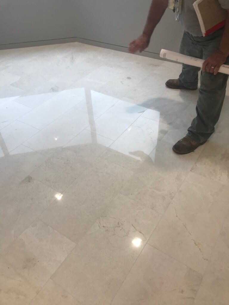Polished white floor after restoration