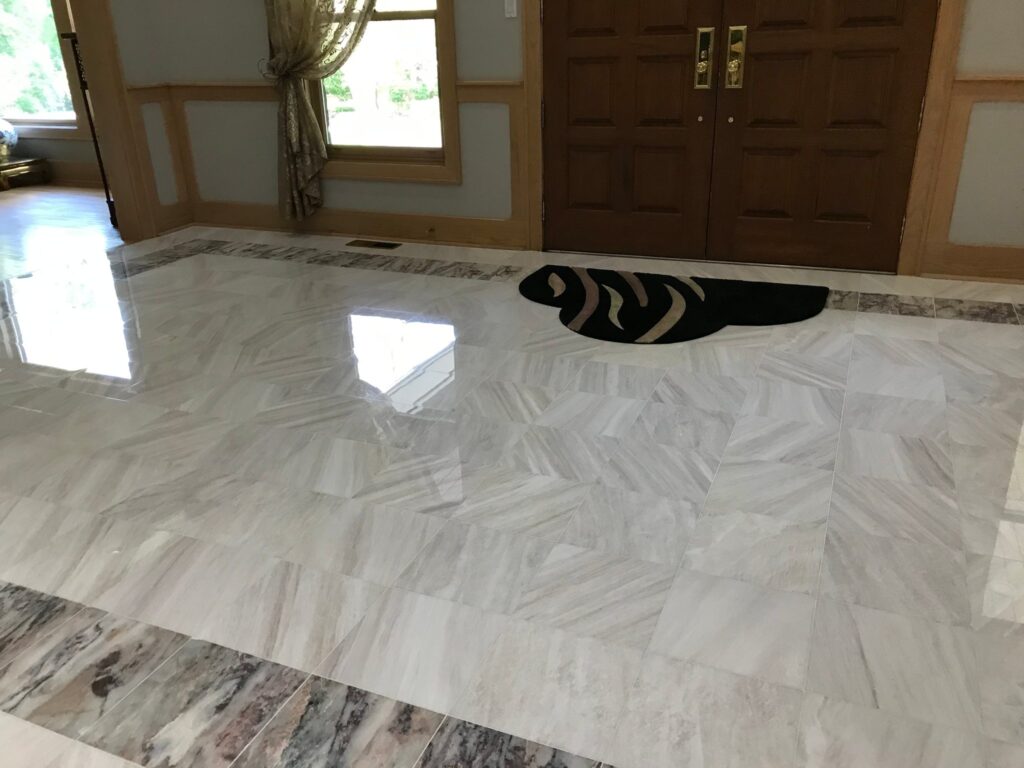Polished white marble foyer