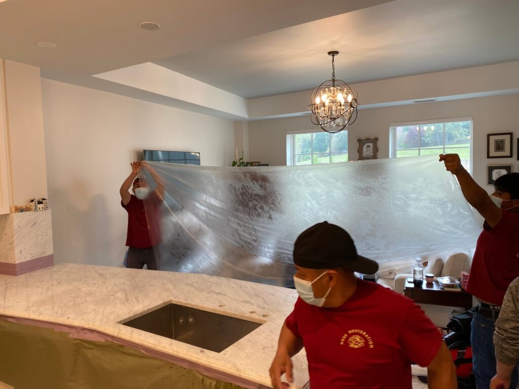 Rose crew protecting a kitchen before countertop work