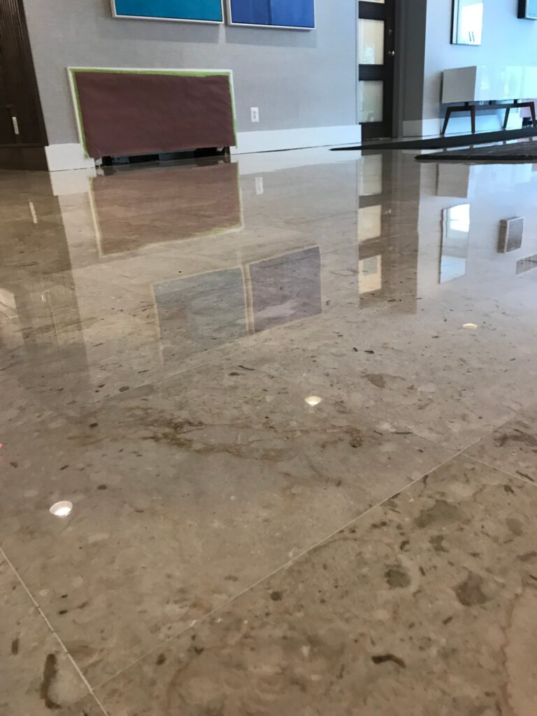Scratched and pitted stone floor