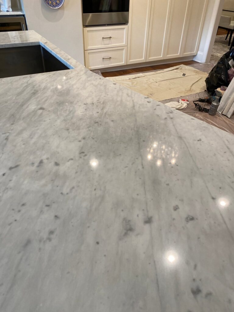 Stained marble countertop