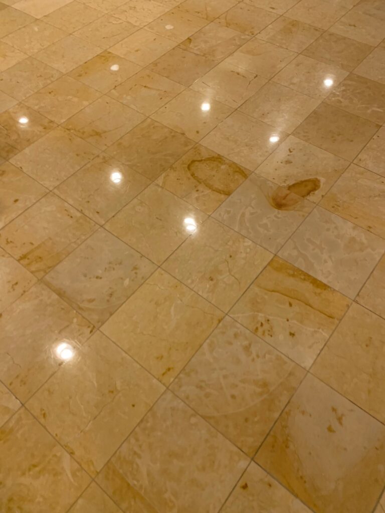 Stains on a polished marble floor