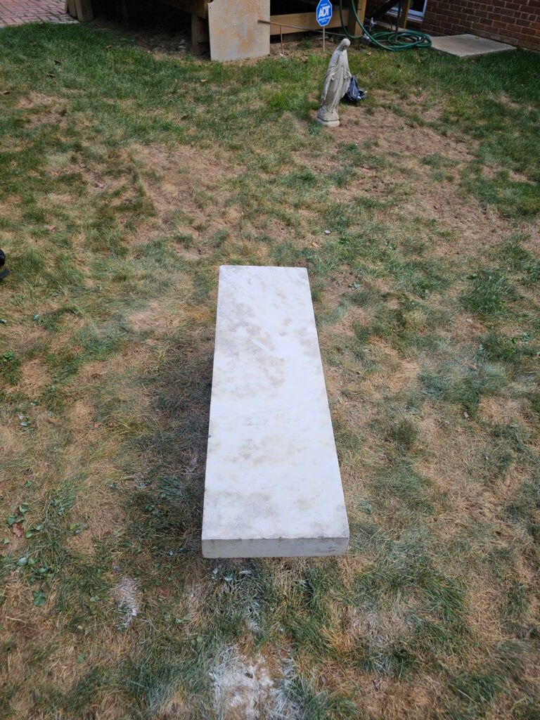 Stone bench slab from a Rose Restoration job in Kensington, MD