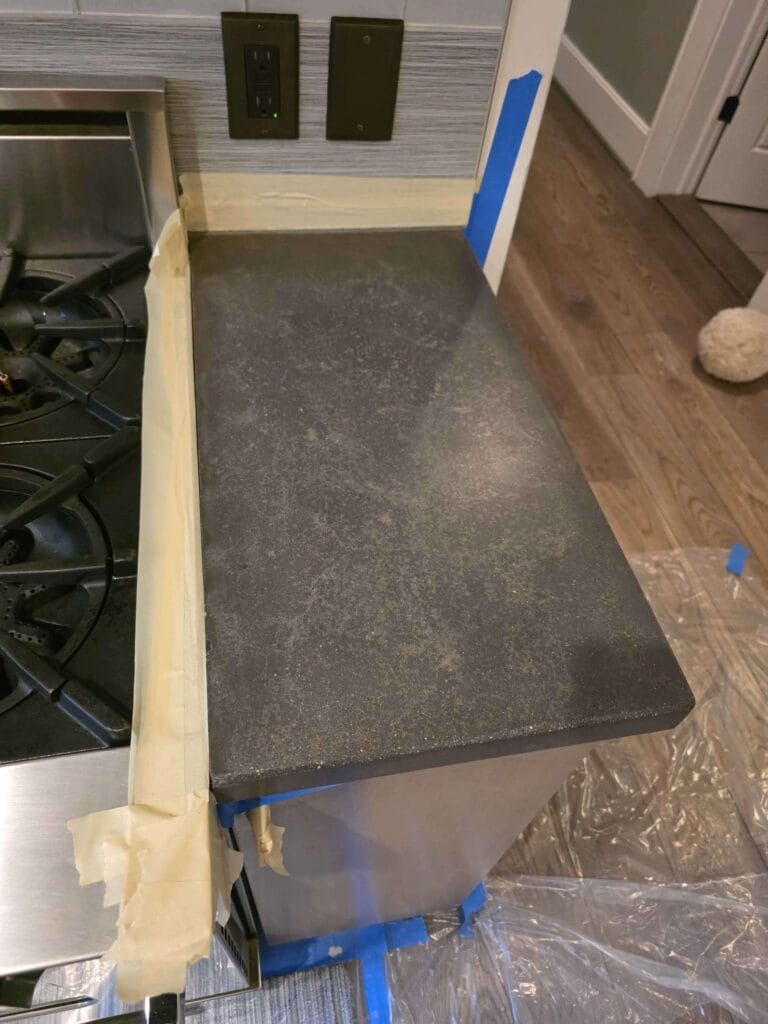 Stone countertop during work from a Rose Restoration job in Chevy Chase, MD